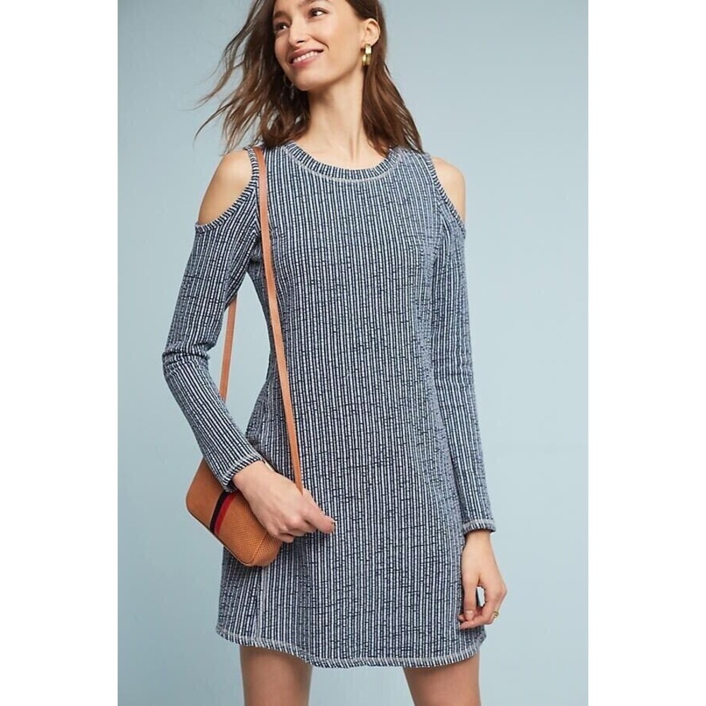 Anthropologie By Sol Angeles Textured Knit Open-Shoulder Dress SZ S P Color Blue